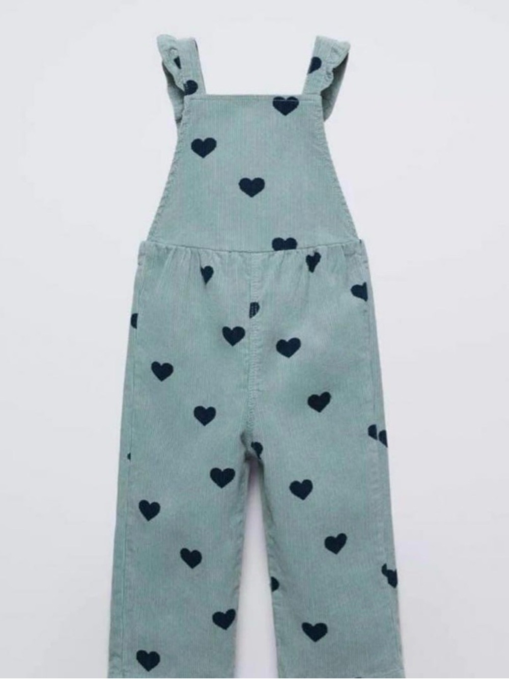 Zara Teal Corduroy Overalls with Navy Heart Print